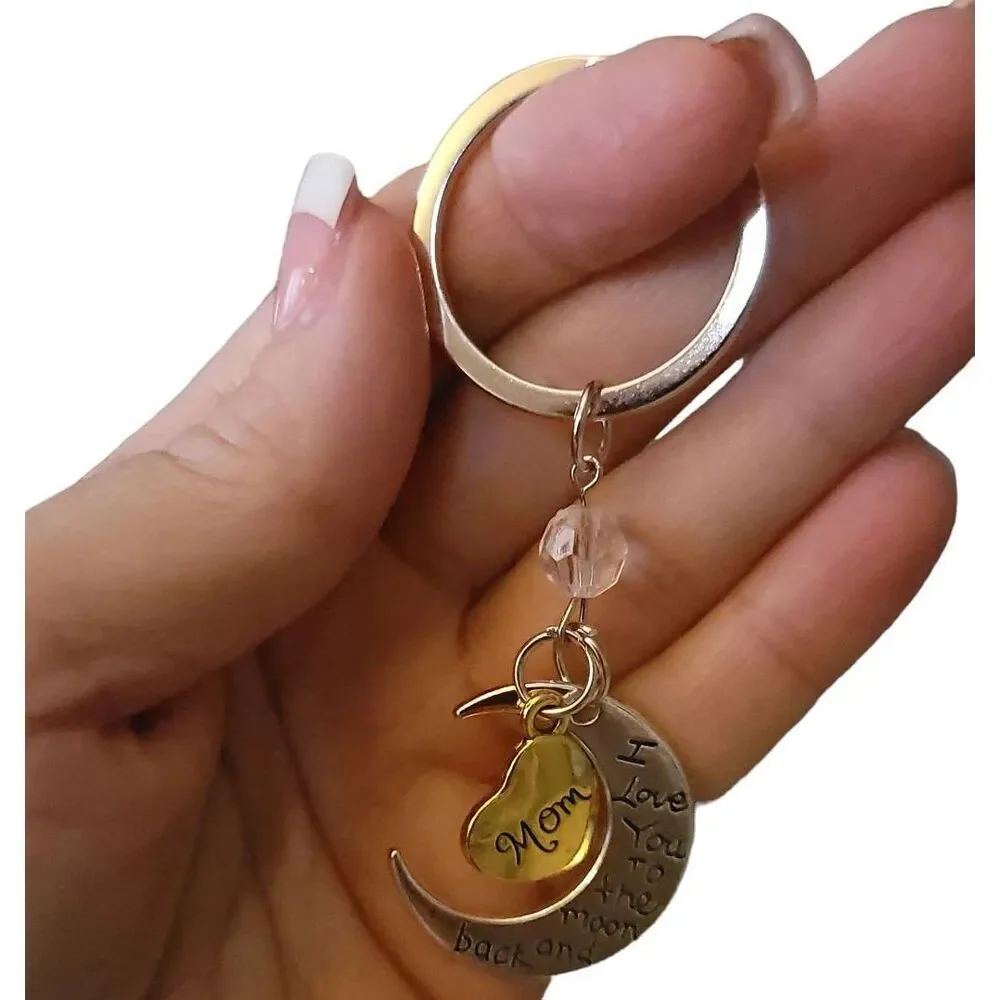 Stainless Steel I Love You To The Moon And Back Mom Keychain NEW